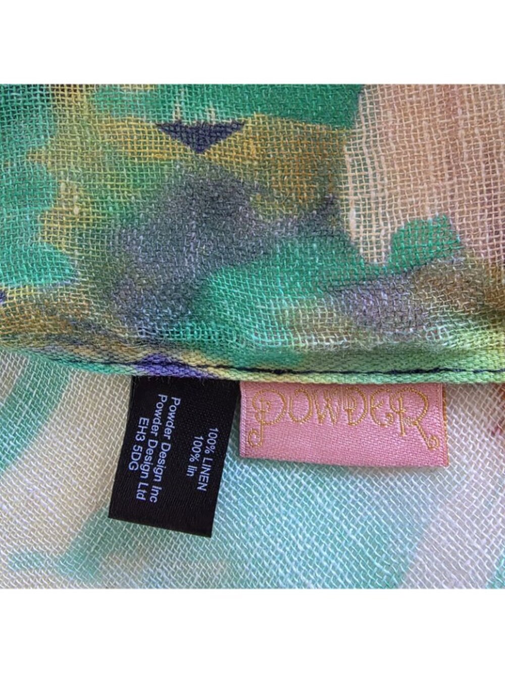 Powder UK 100% Linen Floral Scarf Wrap Purple Pink Watercolor Botanical Fringe - Picture 3 of 14